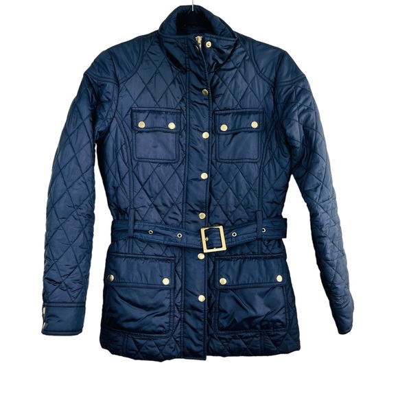 ❌SOLD ❌Banana Republic Navy Blue Quilted Patch Pocket Lightweight  Belted Jacket - Picture 2 of 15